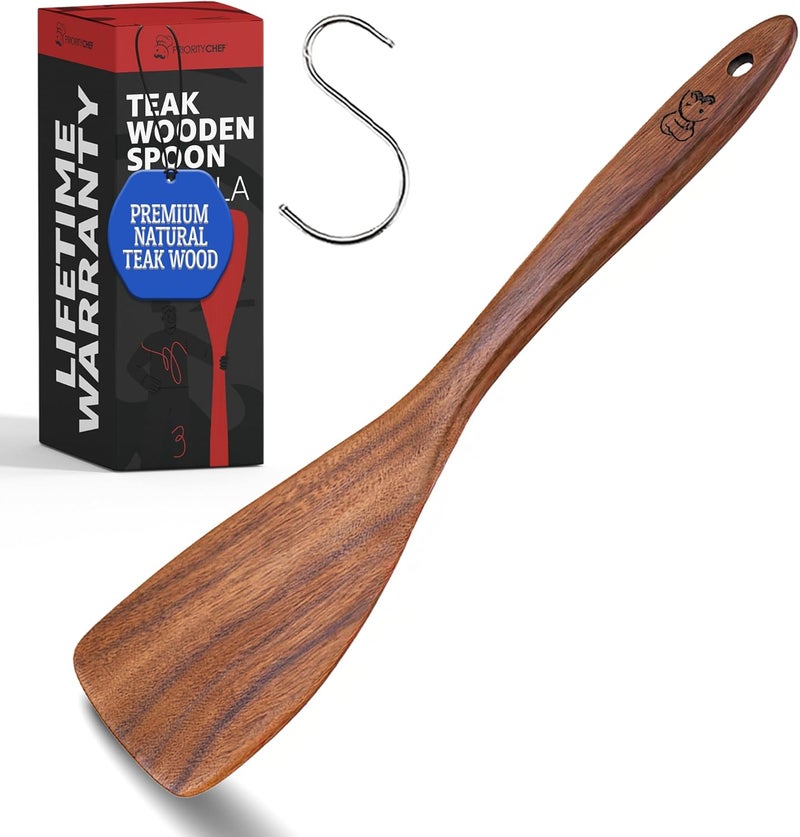 Priority Chef PriorityChef Wooden Spatula for Cooking, Durable Teak Wood Spatula for Flipping, Stirring & Serving – Non Toxic and Nonstick Safe, Hand-Finished, and Easy to Clean Kitchen - Image 1